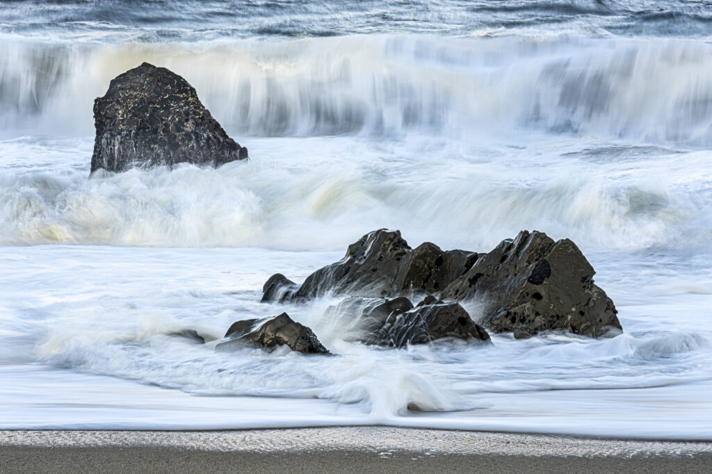 The rocky shores of Northern California's coasts turn into otherworldly landscapes in the evening light