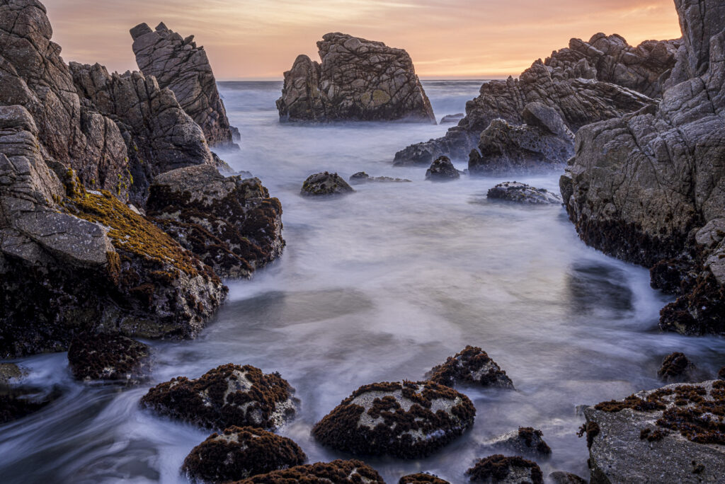 The rocky shores of Northern California's coasts turn into otherworldly landscapes in the evening light