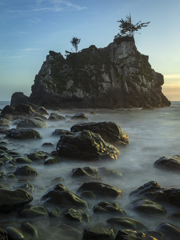 The rocky shores of Northern California's coasts turn into otherworldly landscapes in the evening light