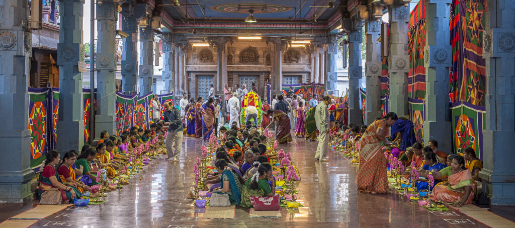 Women gather in the Parthasarathy Temple in Chennai