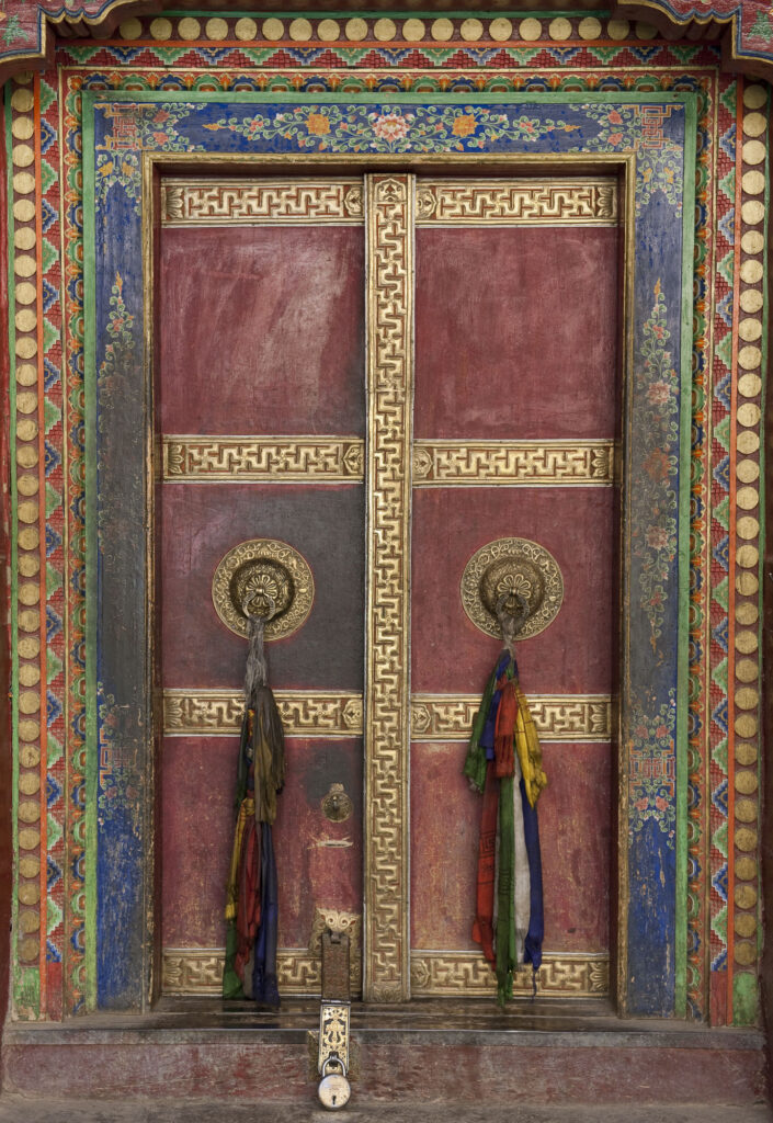 An ornate door in a Buddhist monestary in Ladakh.