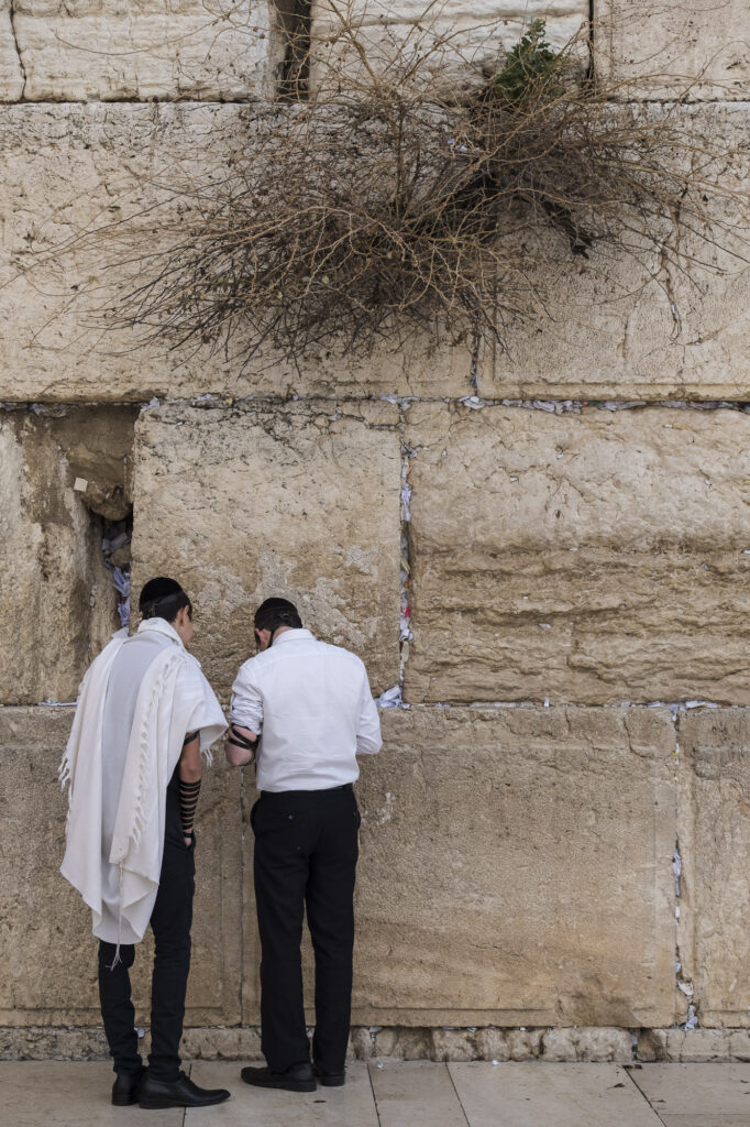 Orthodox Jewish men at the "western wall"