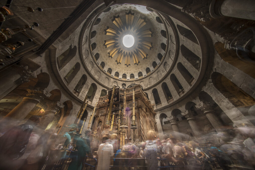 Worshipers stream past Christ's tomb at the Church of the Holy Sepulcher.