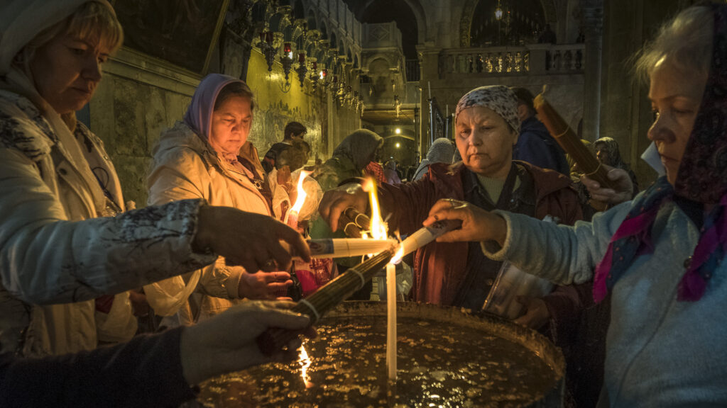 Worshipers at the Church of the Holy Sepulcher.