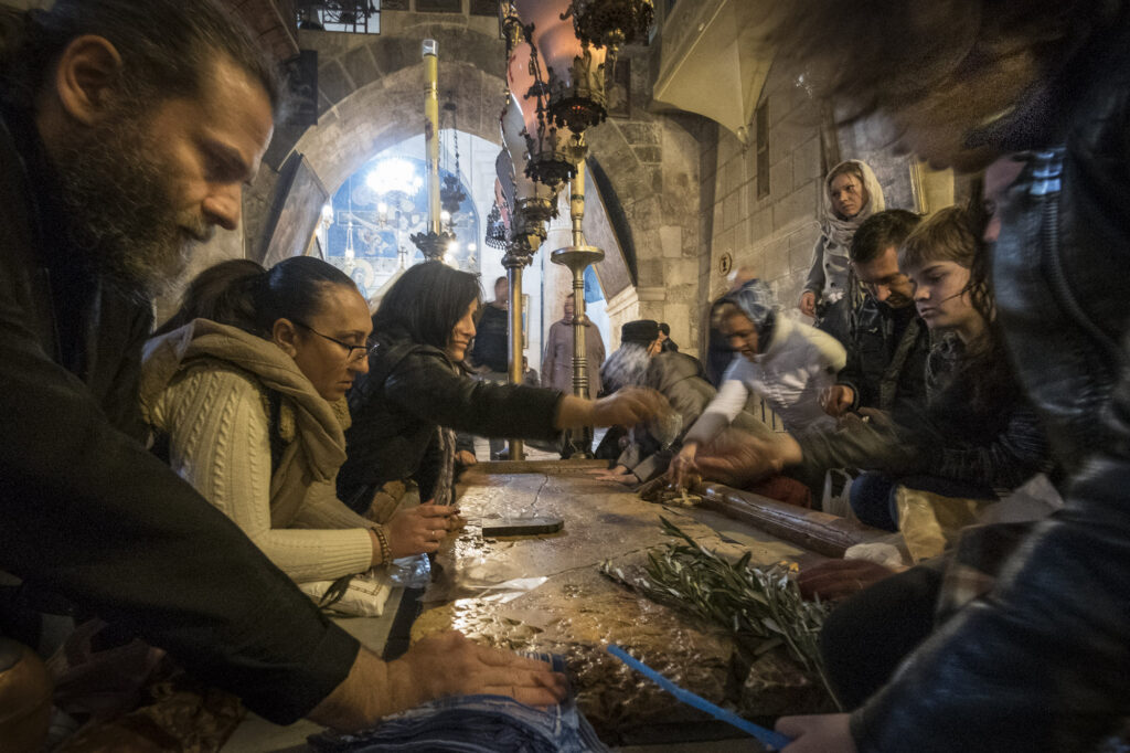 Worshipers at the Church of the Holy Sepulcher.