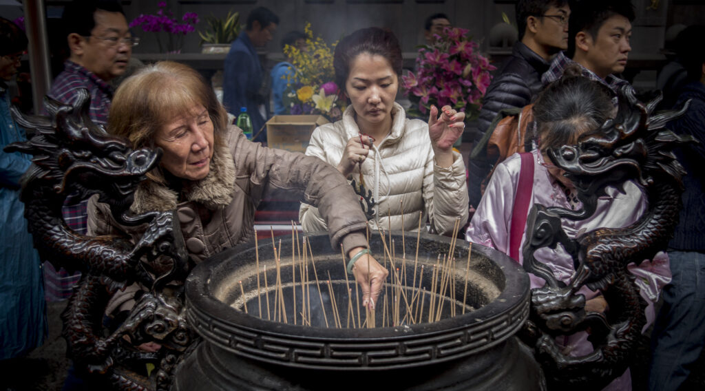 Incense burning at Longshan Temple, Taipei, Taiwan