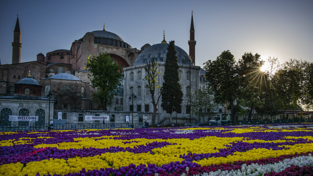 The Hagia Sofia at sunset.