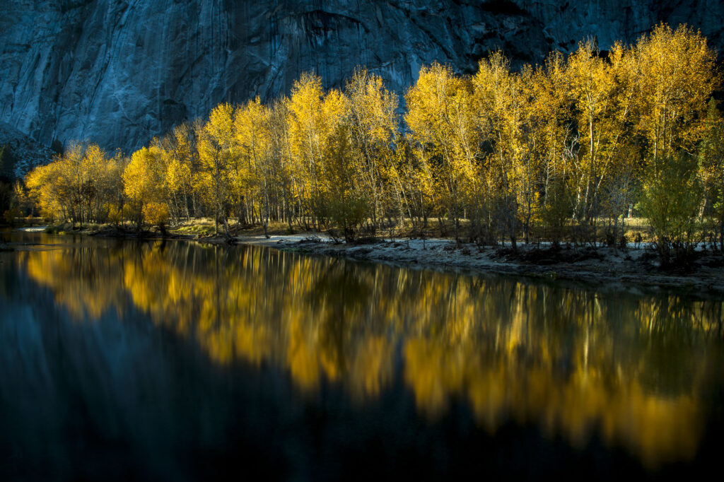 Fall color reflected in the Merced River, Yosemite